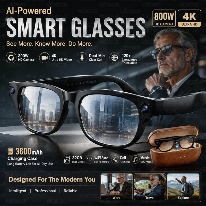 Smart Glasses Ar - 3600mAh 파워 뱅크 AI 스마트 선글라스