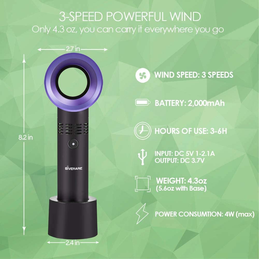USB 충전식 날개 없는 날개 팬 휴대용 미니 쿨러 팬 - Smart Electronics Gadgets For Home 리뷰 및 가격